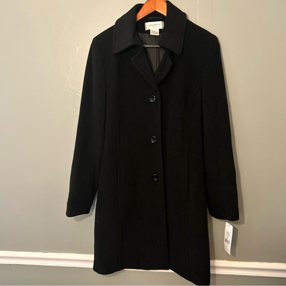 NWT Jones New York Women's 12 Wool Cashmere Black Coat Mid-Length